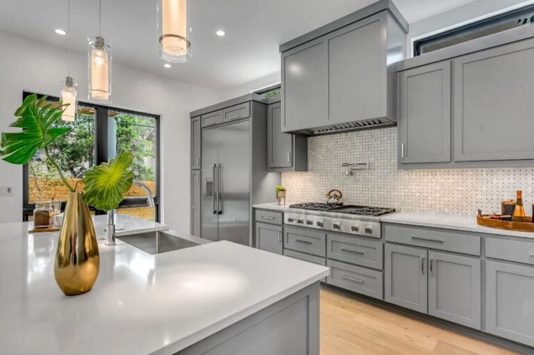 kitchen island in a large family kitchen
